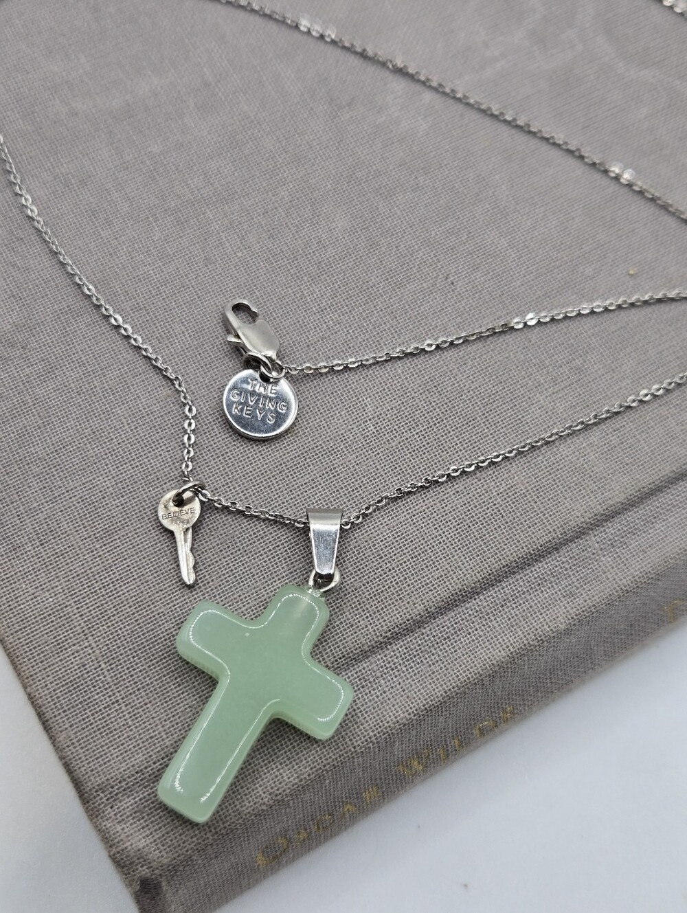 Silver Chain Mini Key Necklace Jade Cross Gothic Whimsigoth The Giving Keys